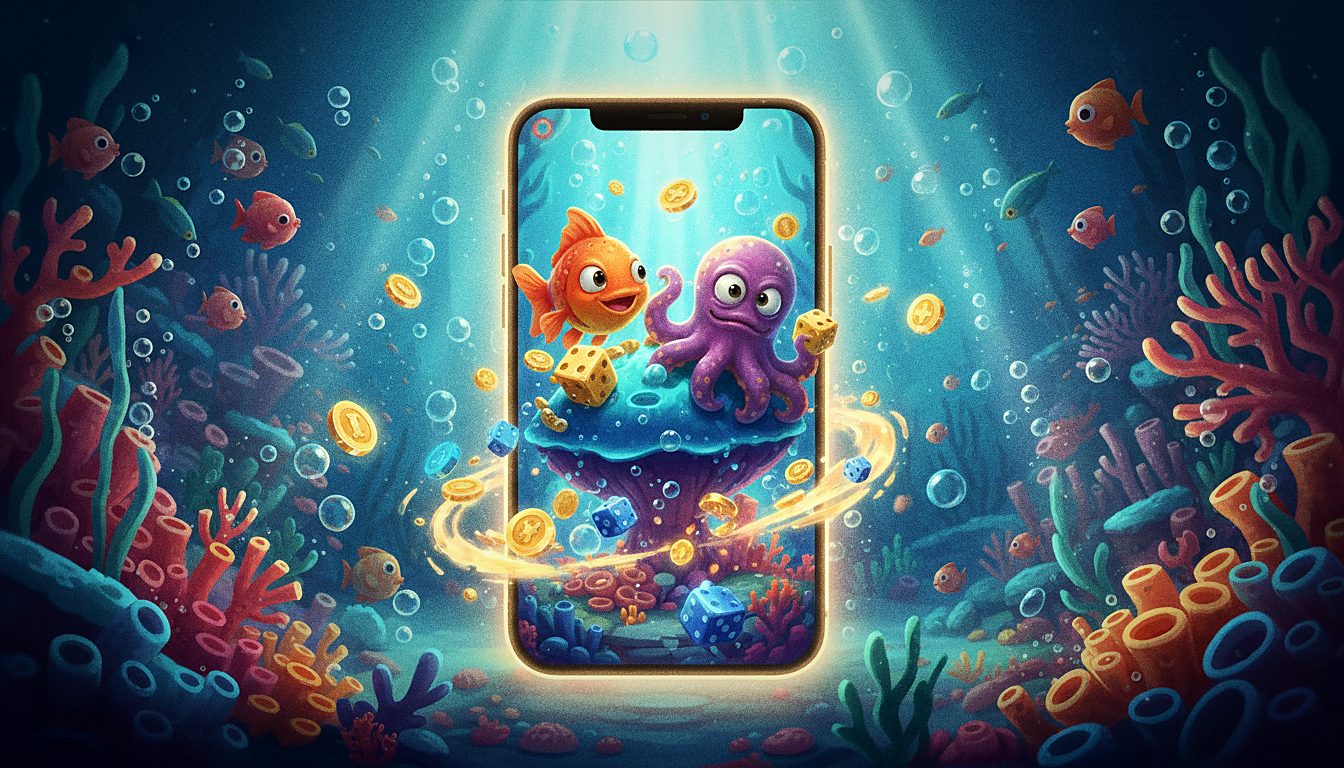 smartphone glowing with a casino game screen, on-the-go theme